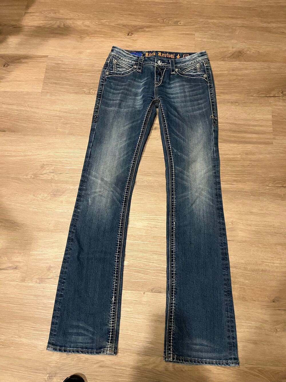 Rock Revival Leah Easy Bootcut Jeans Size 27 Buckle Exclusive Flap Pocket